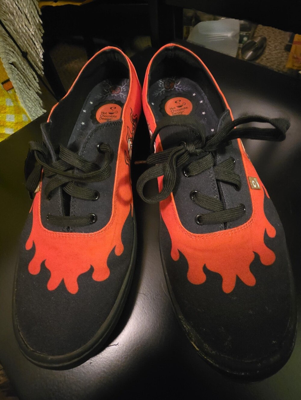 Flame-Print Canvas Sneakers in Red and Black